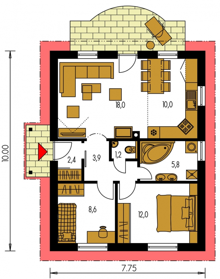 Obľúbený murovaný rodinný dom na malý pozemok s tromi izbami a sedlovou strechou.